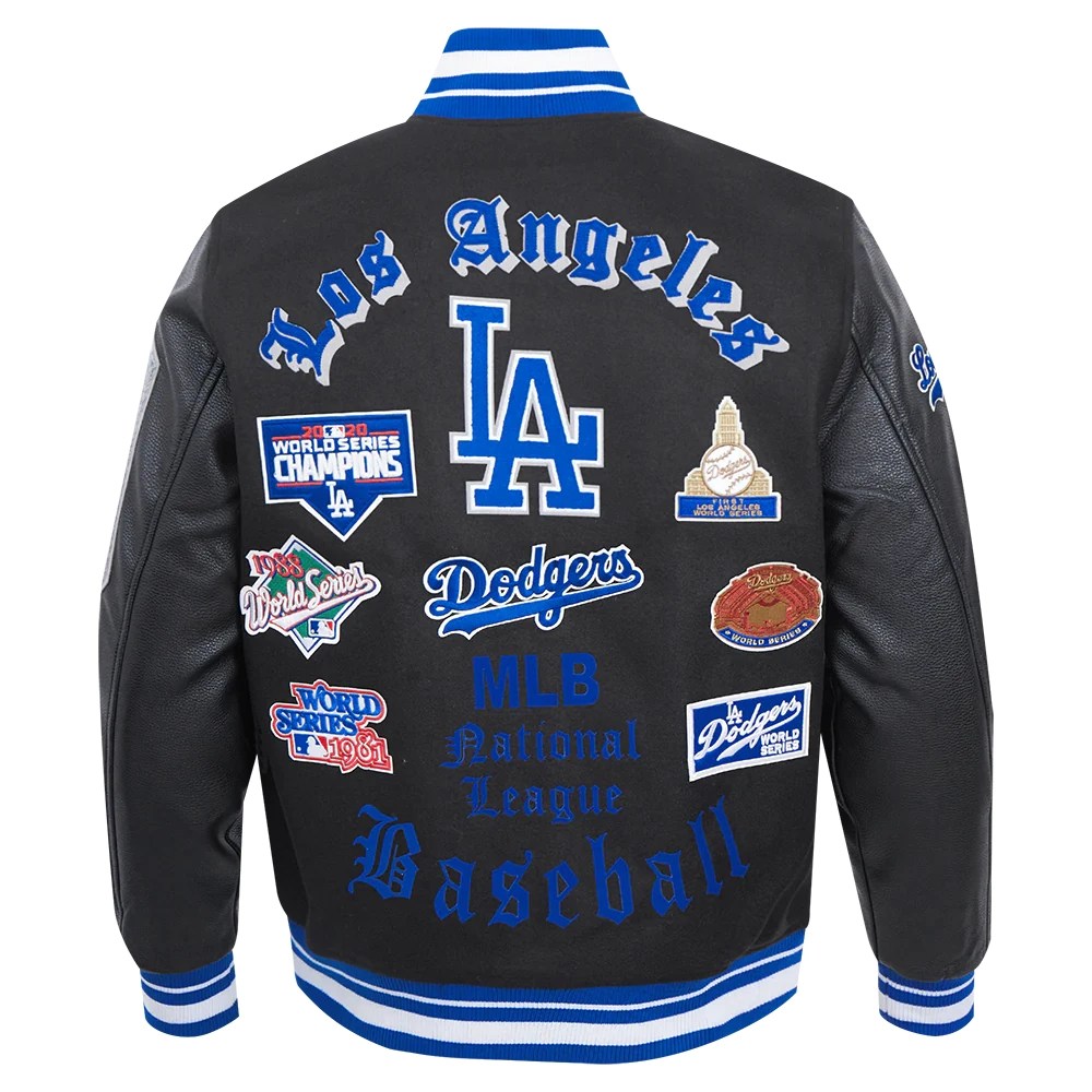 Los Angeles Dodgers Old English Black Wool & Leather Varsity