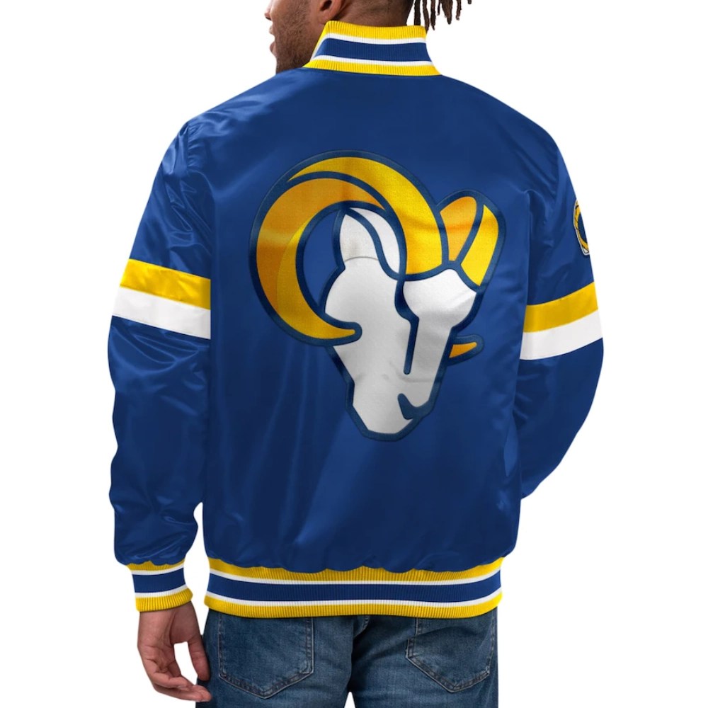 Alternative view of Los Angeles Rams Home Game Blue Satin Varsity Jacket