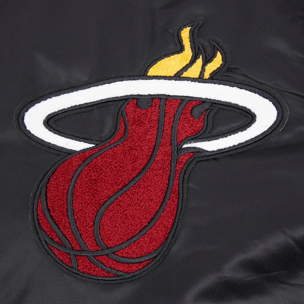 Miami Heat Old English Black Satin Varsity Jacket - 8 Ball