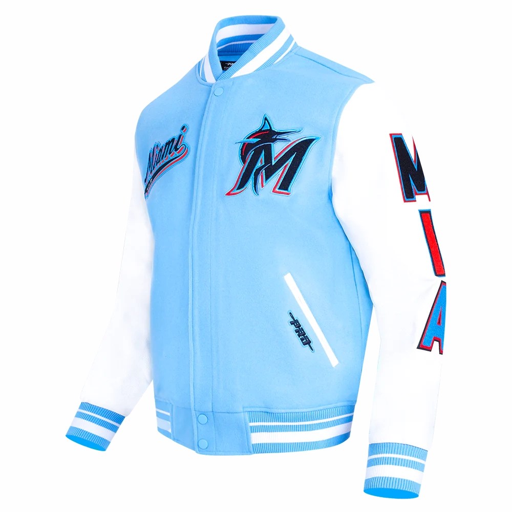 Alternative view of Miami Marlins Script Tail Rib Wool & Leather Varsity Jacket