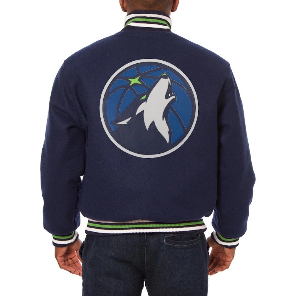 Alternative view of Minnesota Timberwolves One Color Navy Blue Wool Varsity Jacket