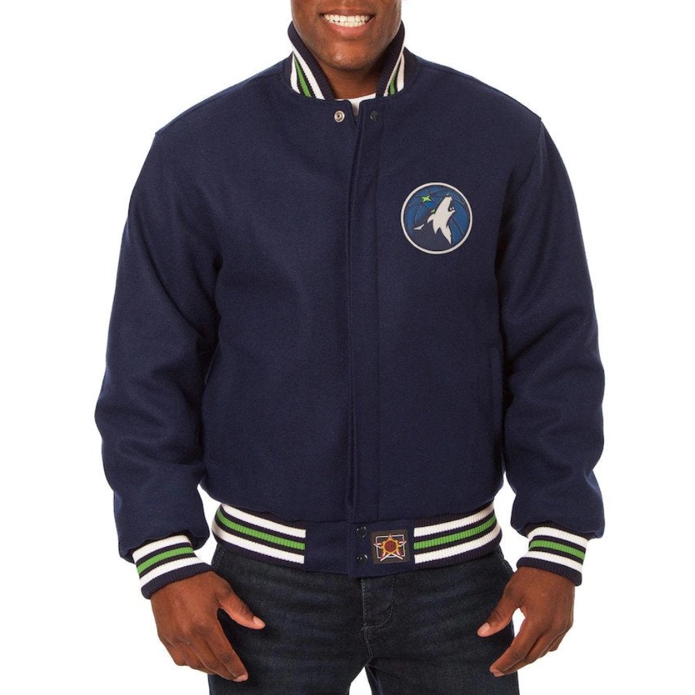 Minnesota Timberwolves One Color Navy Blue Wool Varsity Jacket