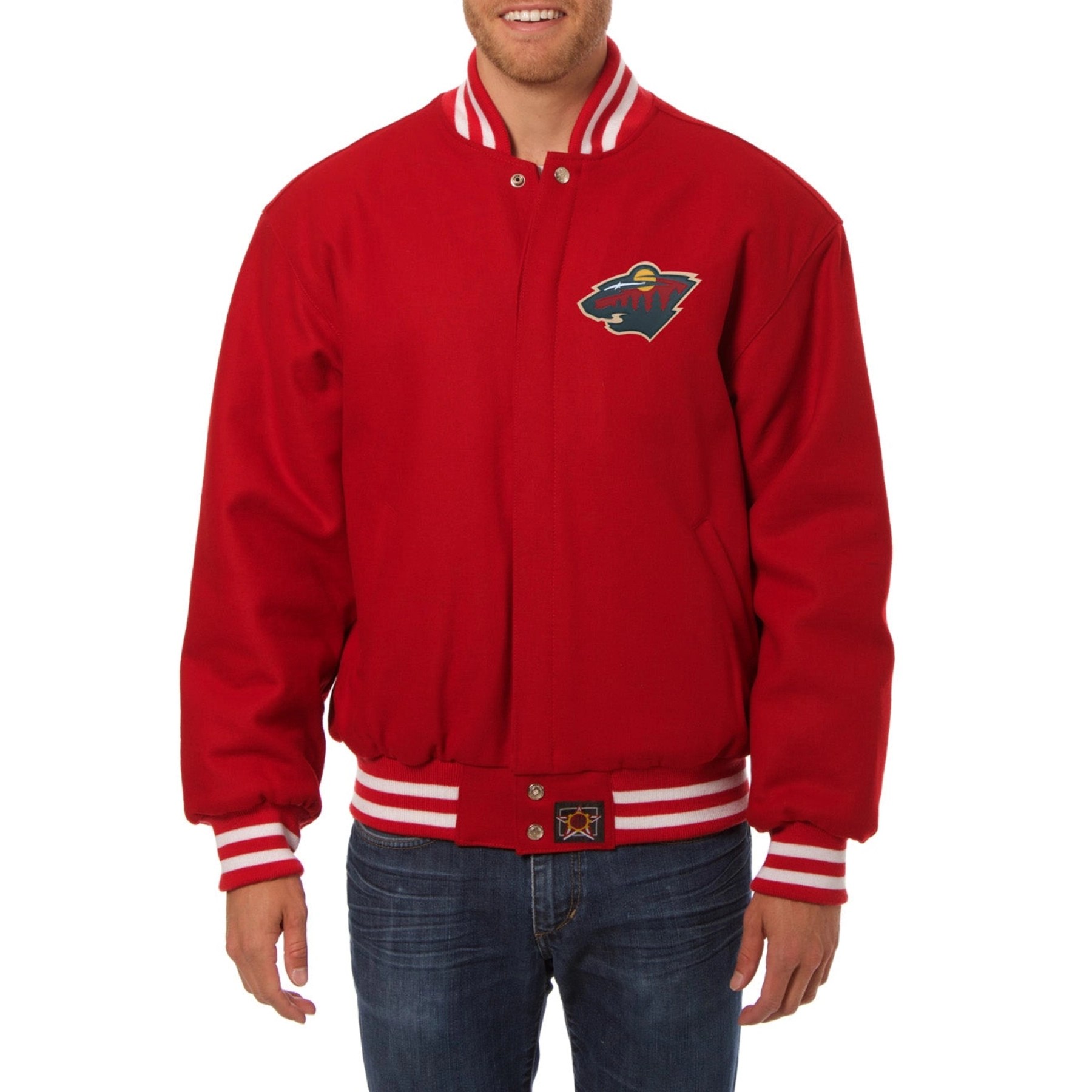 Minnesota Wild One Color Red Wool Varsity Jacket