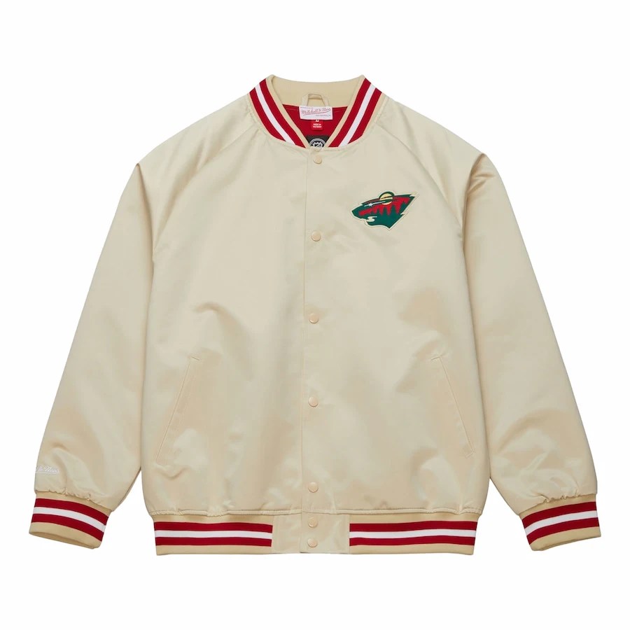 Minnesota Wild Team Lightweight Satin Full-Snap White Satin Varsity Jacket