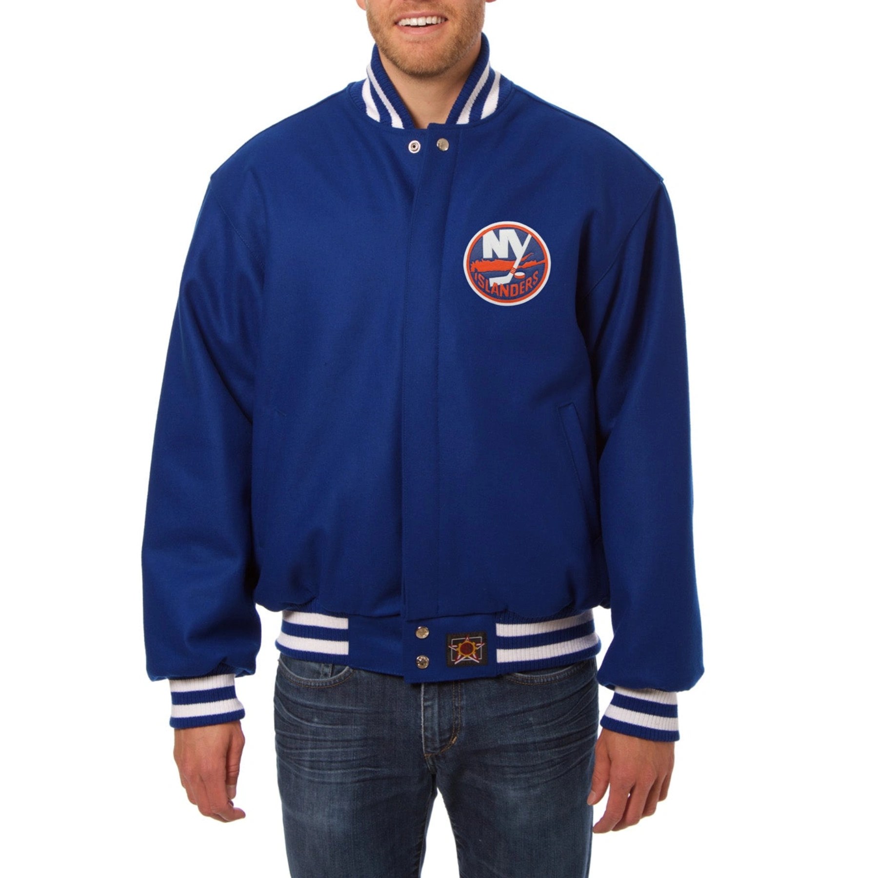 New York Islanders One Color Blue Wool Varsity Jacket