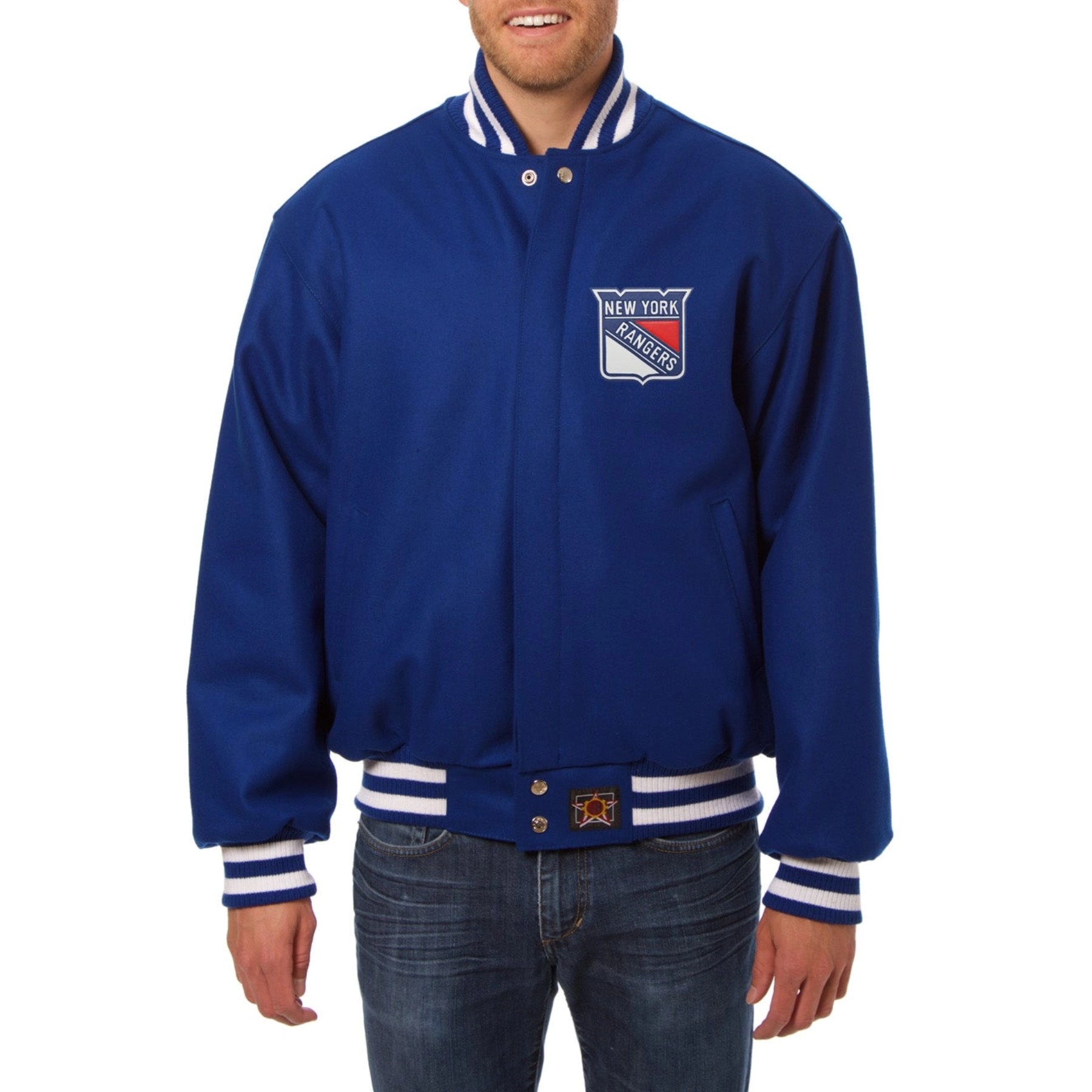 New York Rangers One Color Blue Wool Varsity Jacket