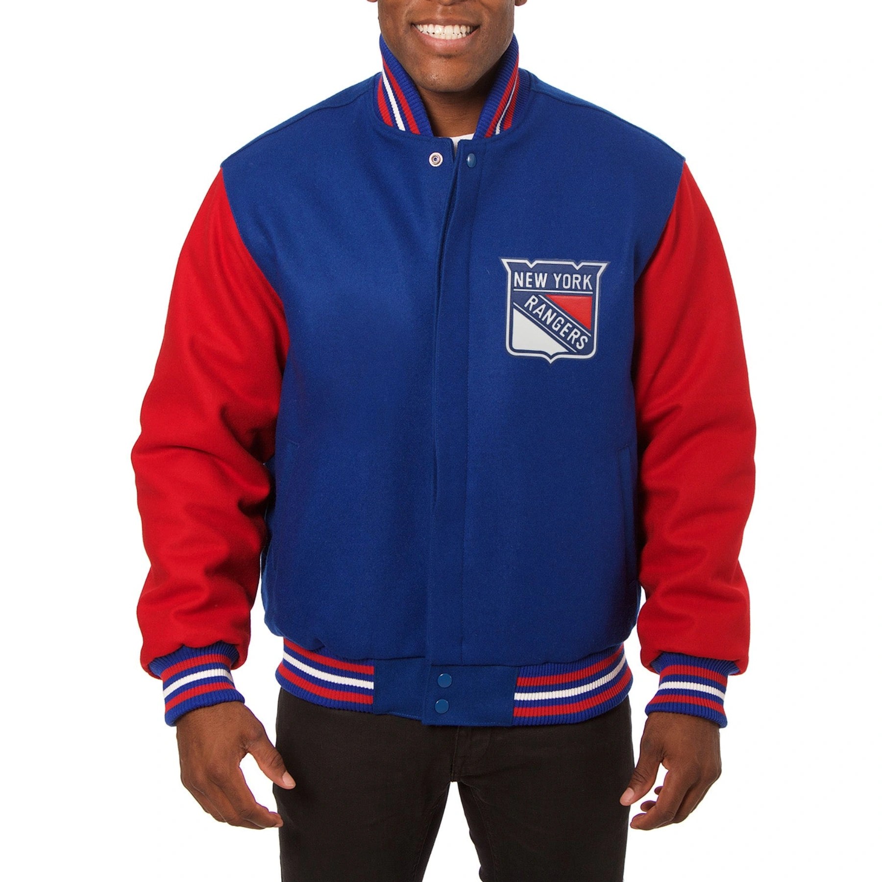New York Rangers Two Tone Wool Varsity Jacket - Blue/Red