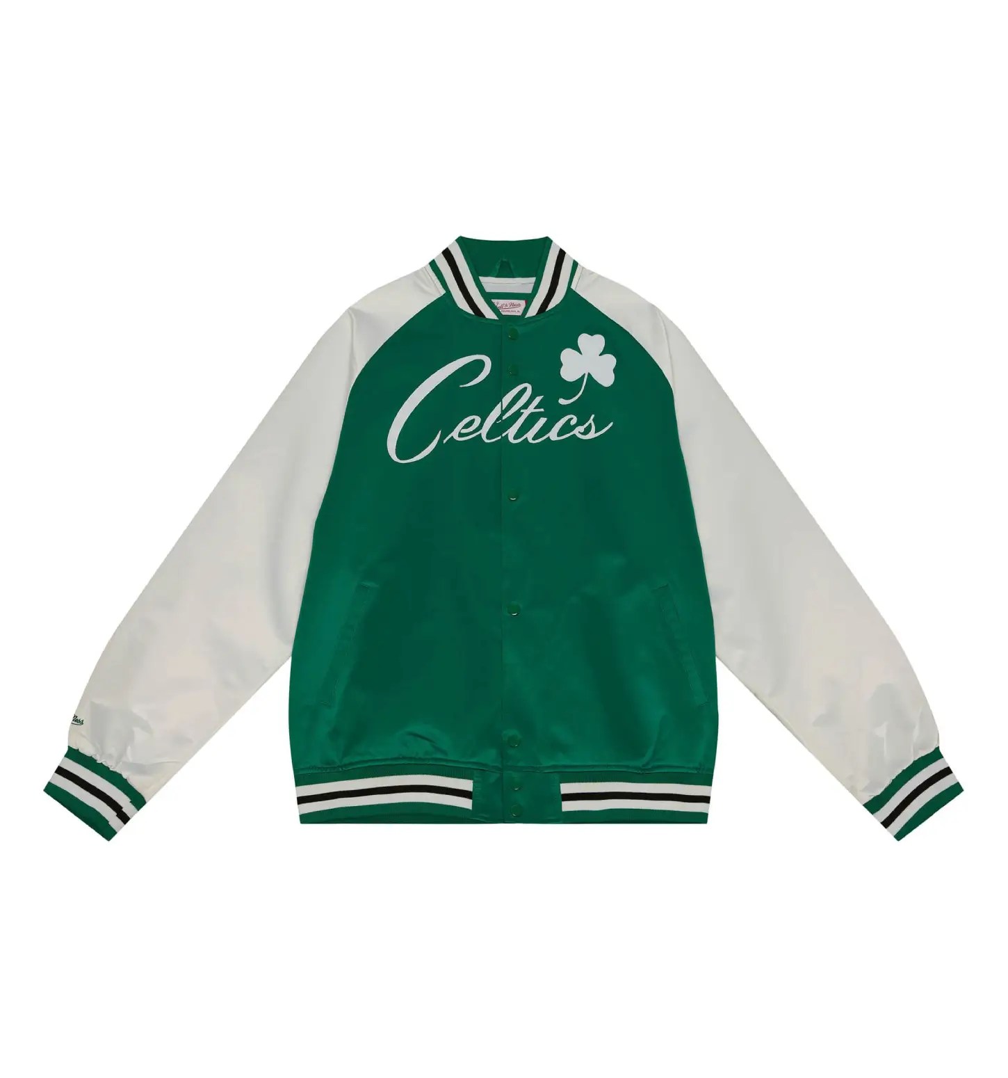 Boston Celtics Primetime Ribbed Knitted Satin Varsity Jacket - Green/White