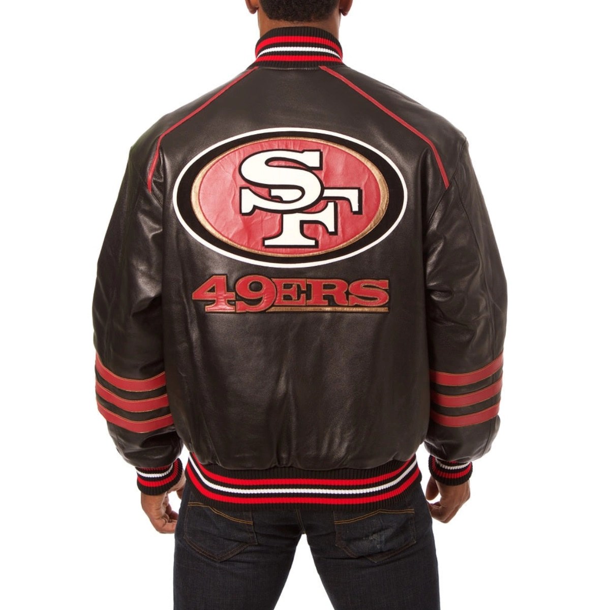 San Francisco 49ers Full-Zip Black/Red Leather Varsity