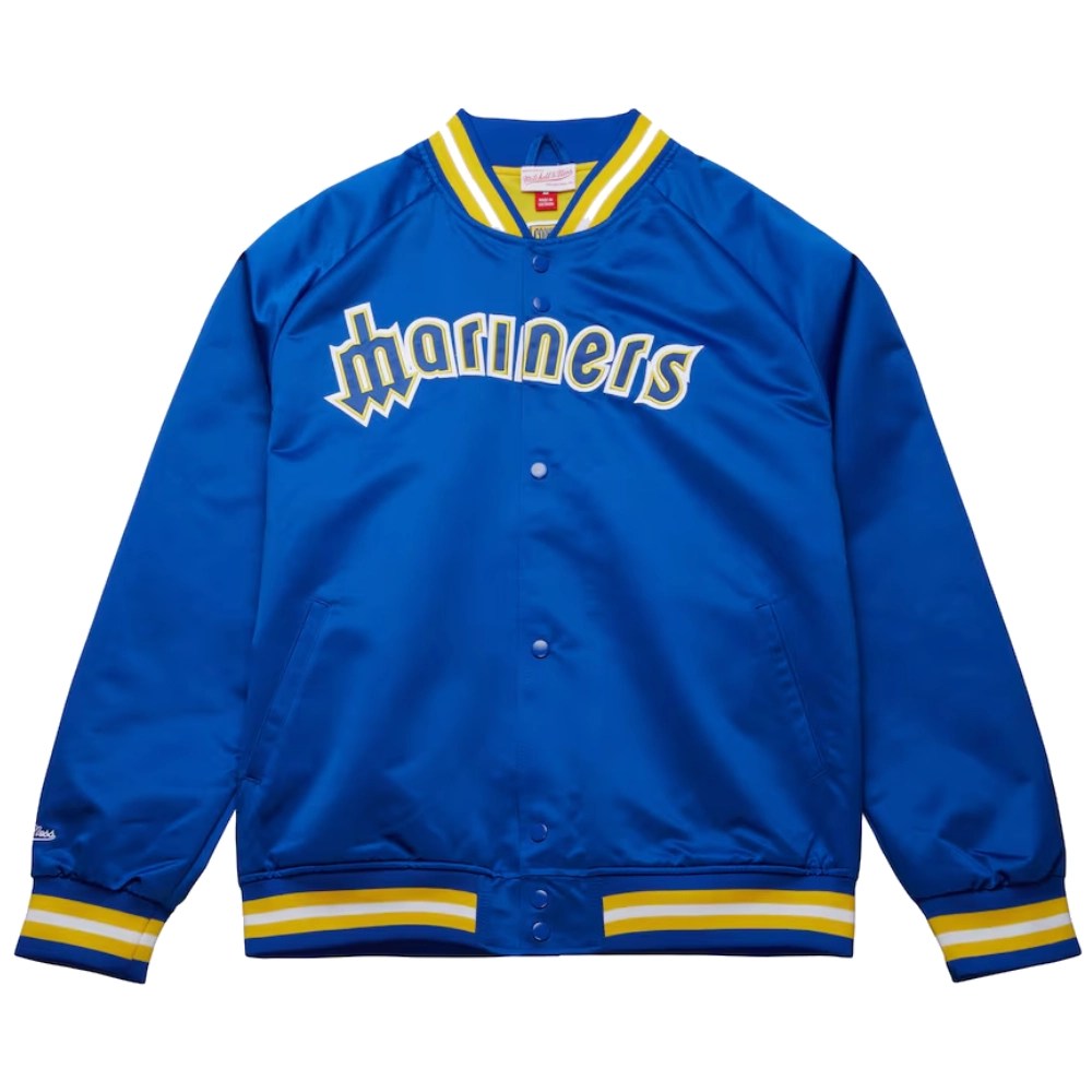 Seattle Mariners Throwback Wordmark Satin Varsity Jacket