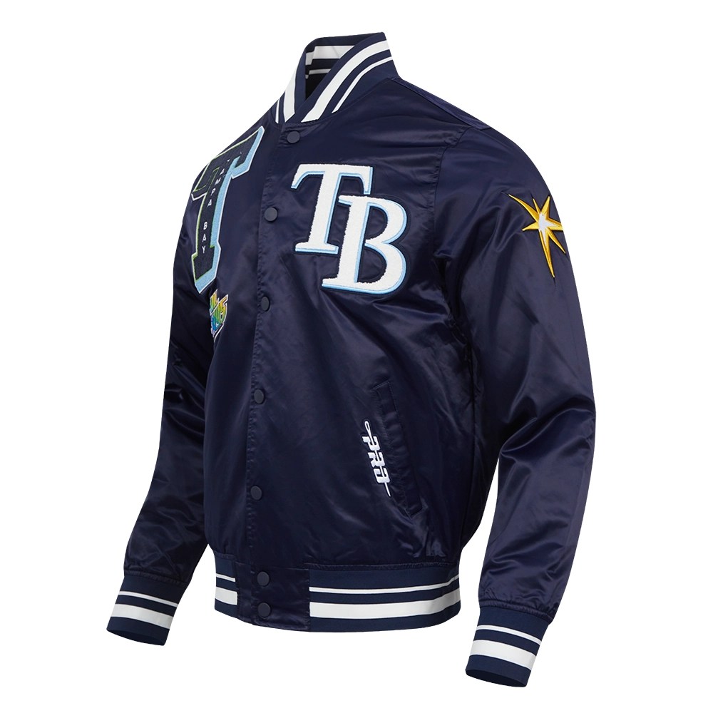 Alternative view of Tampa Bay Rays Mashup Rib Knitted Satin Varsity Navy Jacket