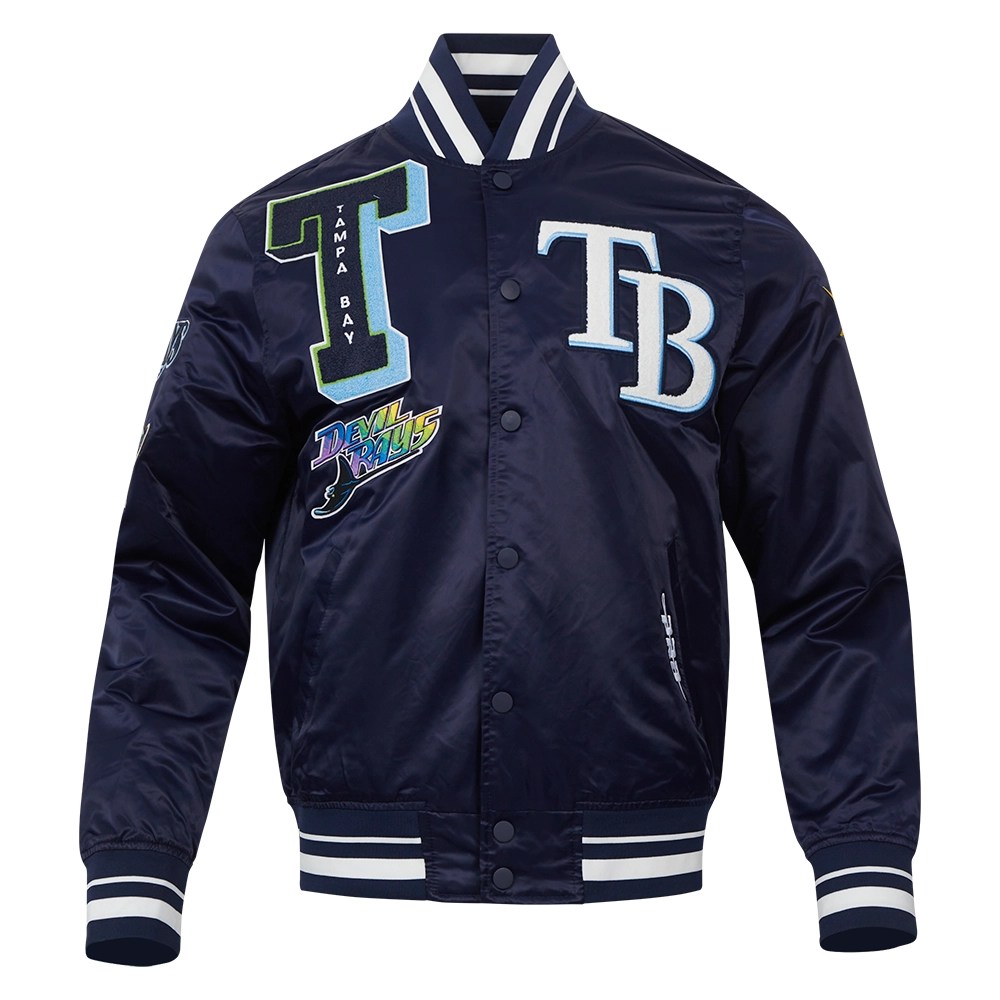 Tampa Bay Rays Mashup Rib Knitted Satin Varsity Navy Jacket