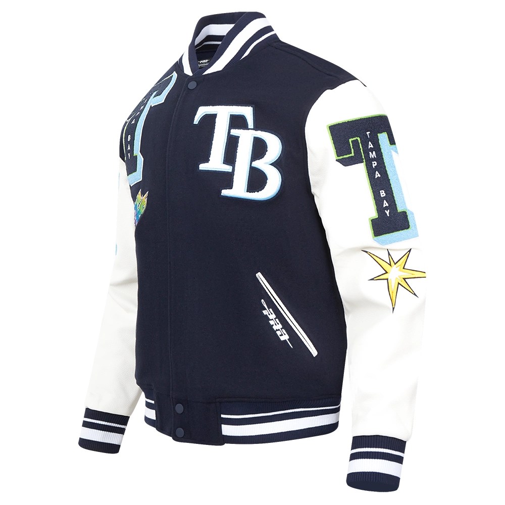 Alternative view of Tampa Bay Rays Mashup Navy/White Wool & Leather Varsity Jacket