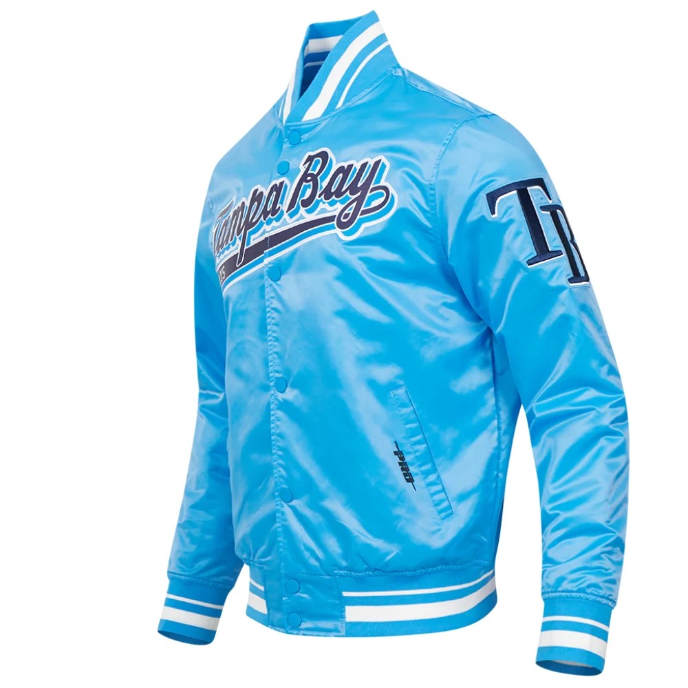 Alternative view of Tampa Bay Rays Script Tail Full-Snap Blue Satin Varsity Jacket