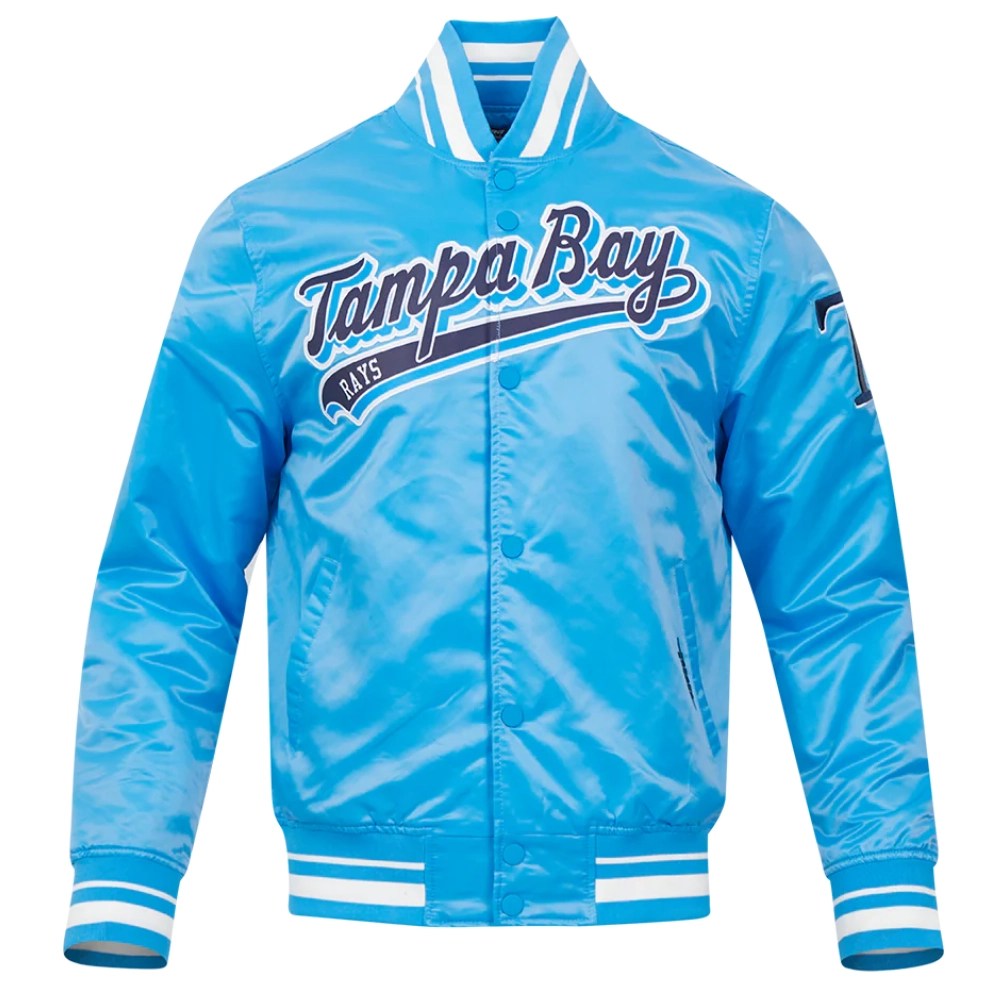 Tampa Bay Rays Script Tail Full-Snap Blue Satin Varsity Jacket
