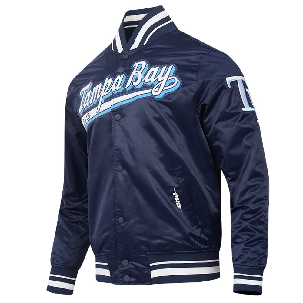 Alternative view of Tampa Bay Rays Script Tail Full-Snap Satin Varsity Navy Jacket