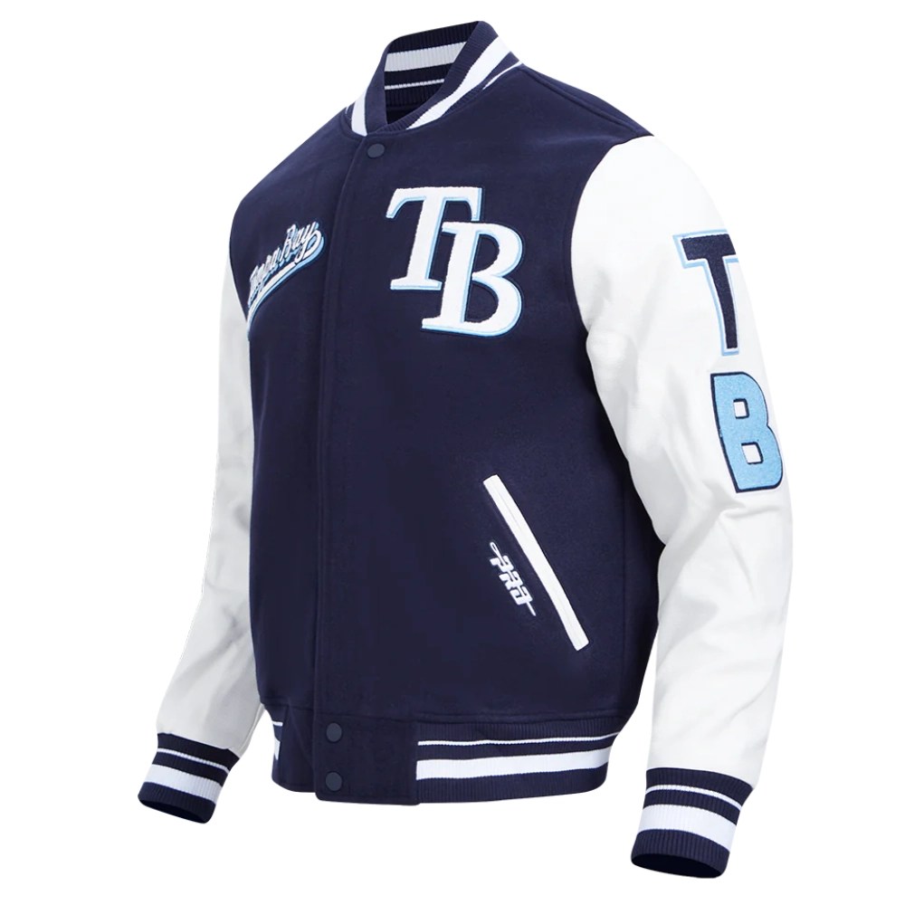 Alternative view of Tampa Bay Rays Script Tail Navy/White Wool & Leather Varsity Jacket