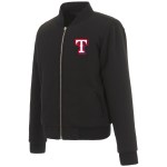 Texas Rangers Full-Zip Classic Rib Black Wool Varsity Jacket