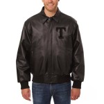 Texas Rangers Shirt Collar Classic Rib Knitted Leather Varsity Jacket