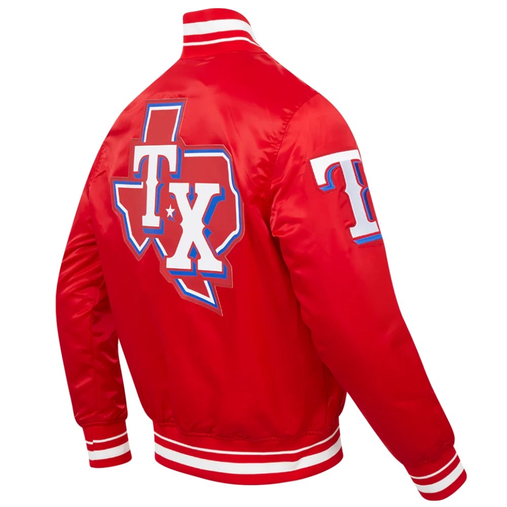 Texas Rangers Script Tail Full-Snap Satin Varsity Jacket - Red