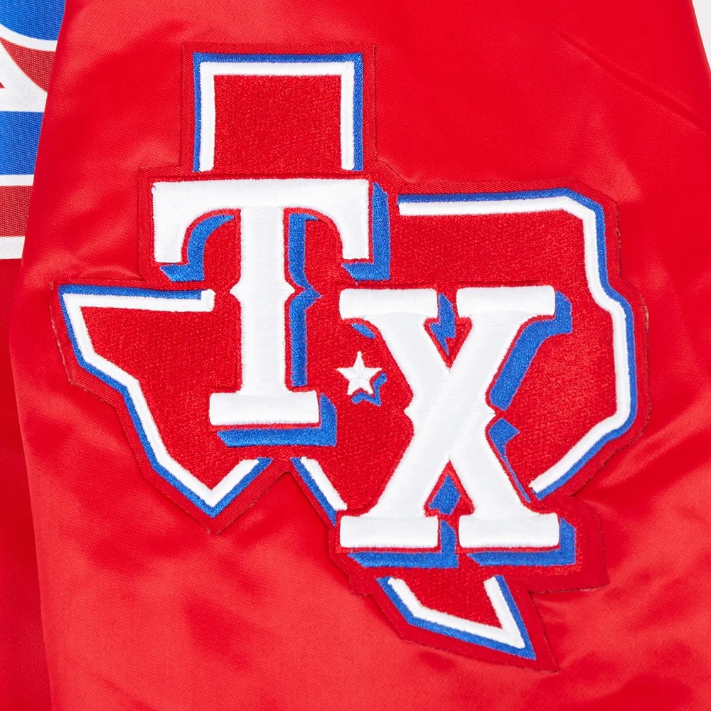 Texas Rangers Script Tail Full-Snap Satin Varsity Jacket - Red