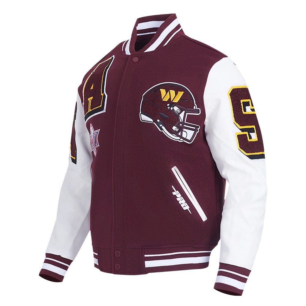 Alternative view of Washington Commanders Mashup Maroon/White Wool & Leather Varsity Jacket