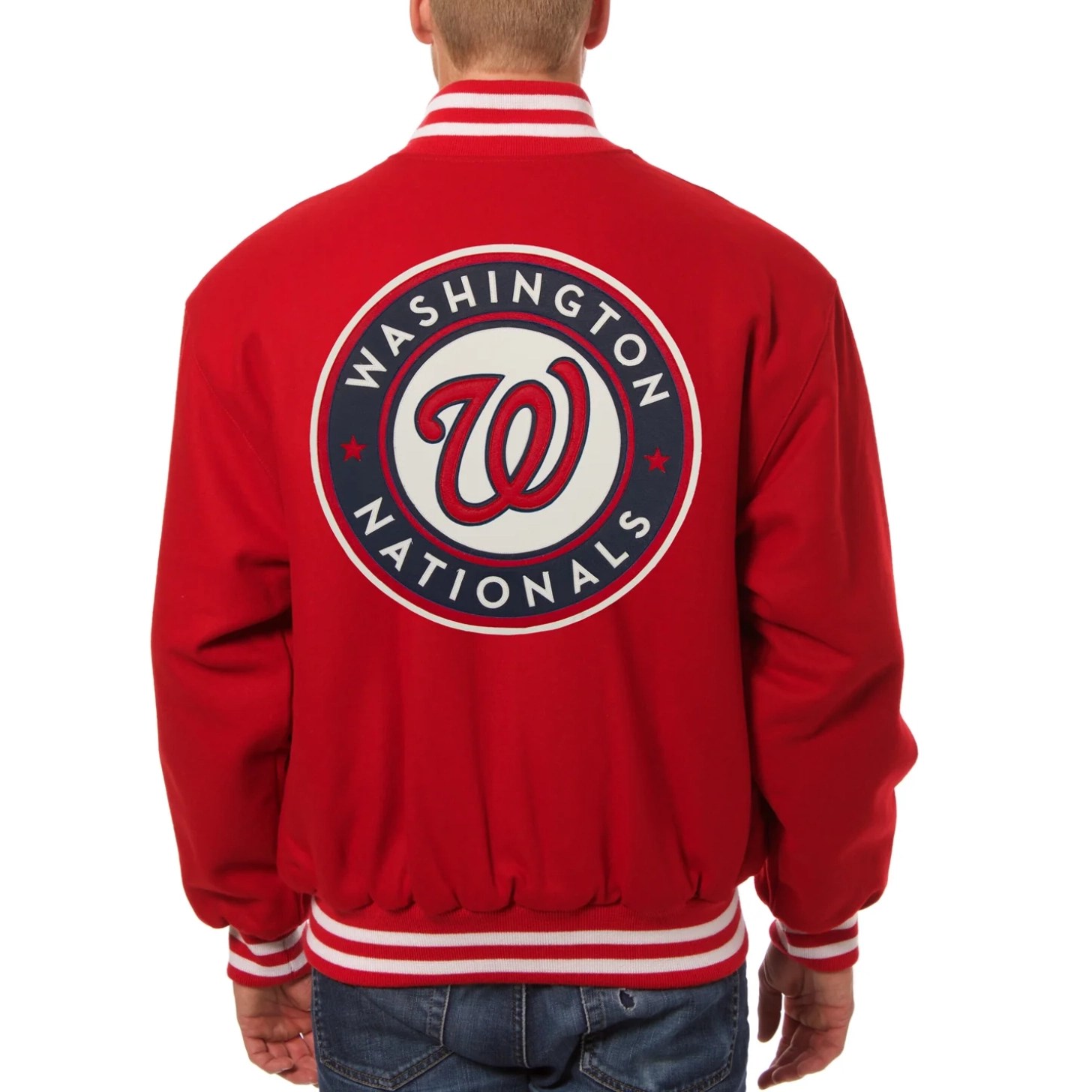 Alternative view of Washington Nationals One Color Handcrafted Logo Red Wool Varsity Jacket
