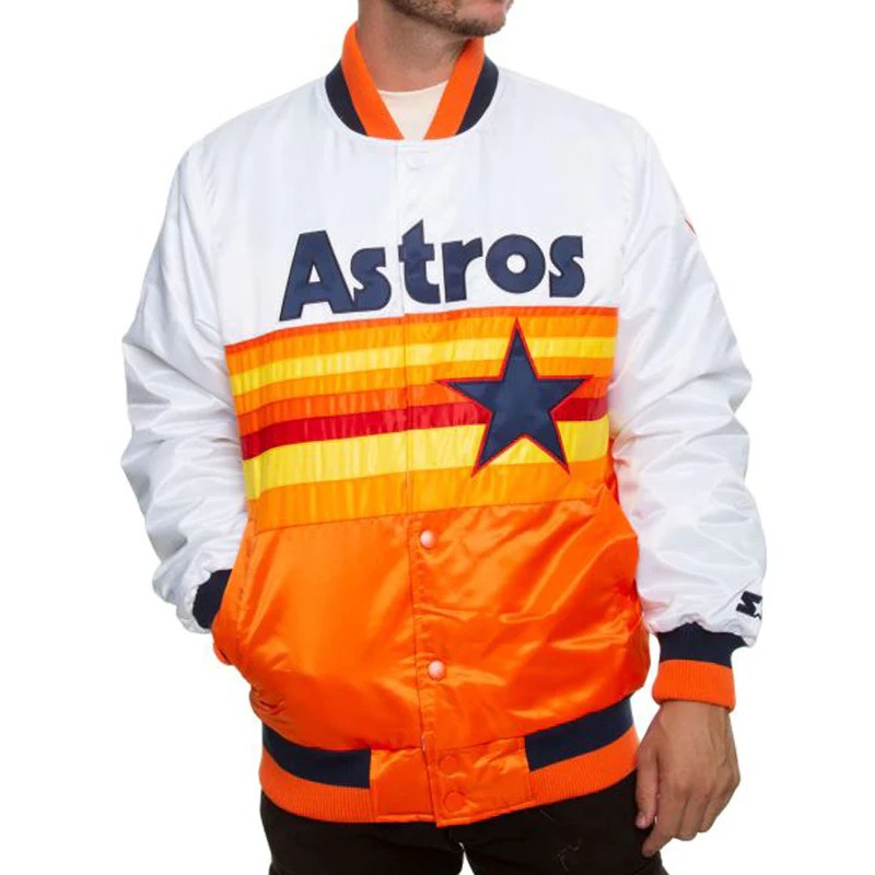 Alternative view of Houston Astros Vintage White & Orange Satin Varsity Jacket