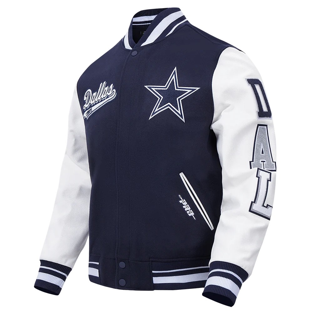 Alternative view of Dallas Cowboys Script Tail Rib Wool & Leather  Navy/White Varsity Jacket