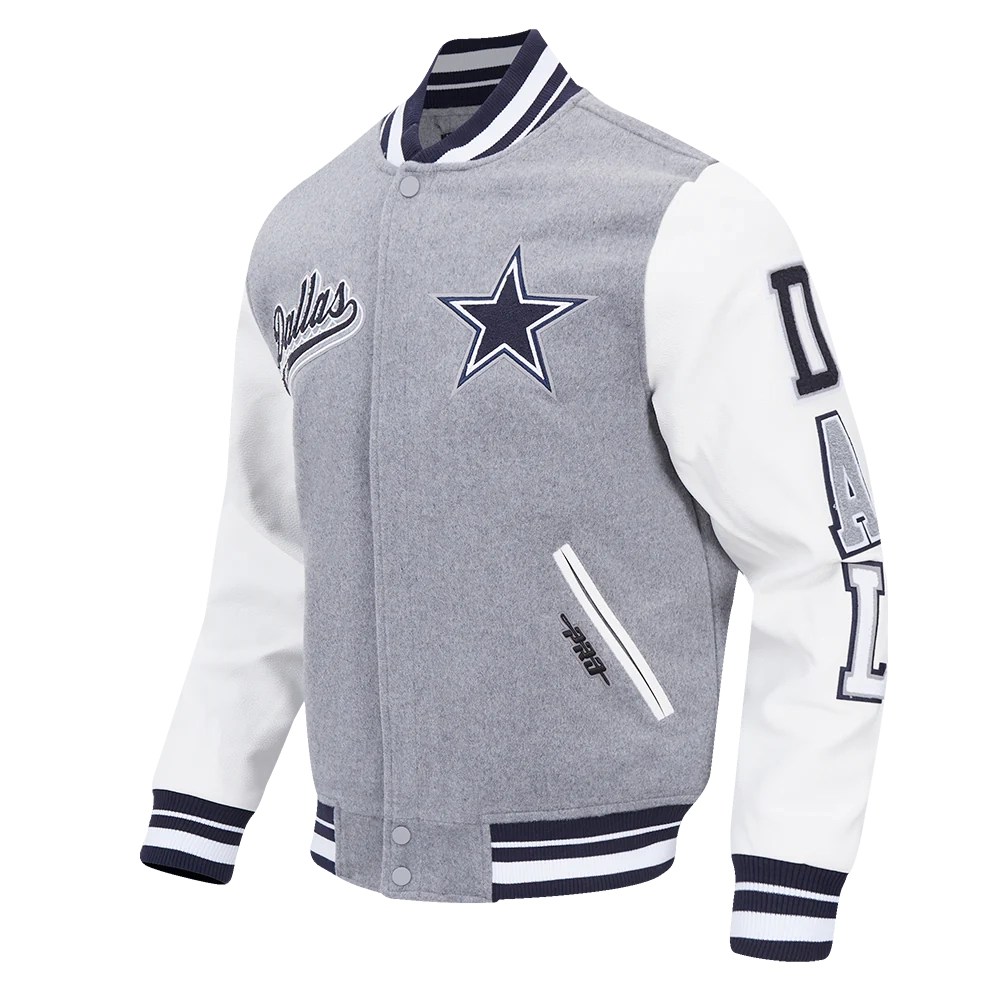 Alternative view of Dallas Cowboys Script Tail Rib Wool & Leather Gray/White Varsity