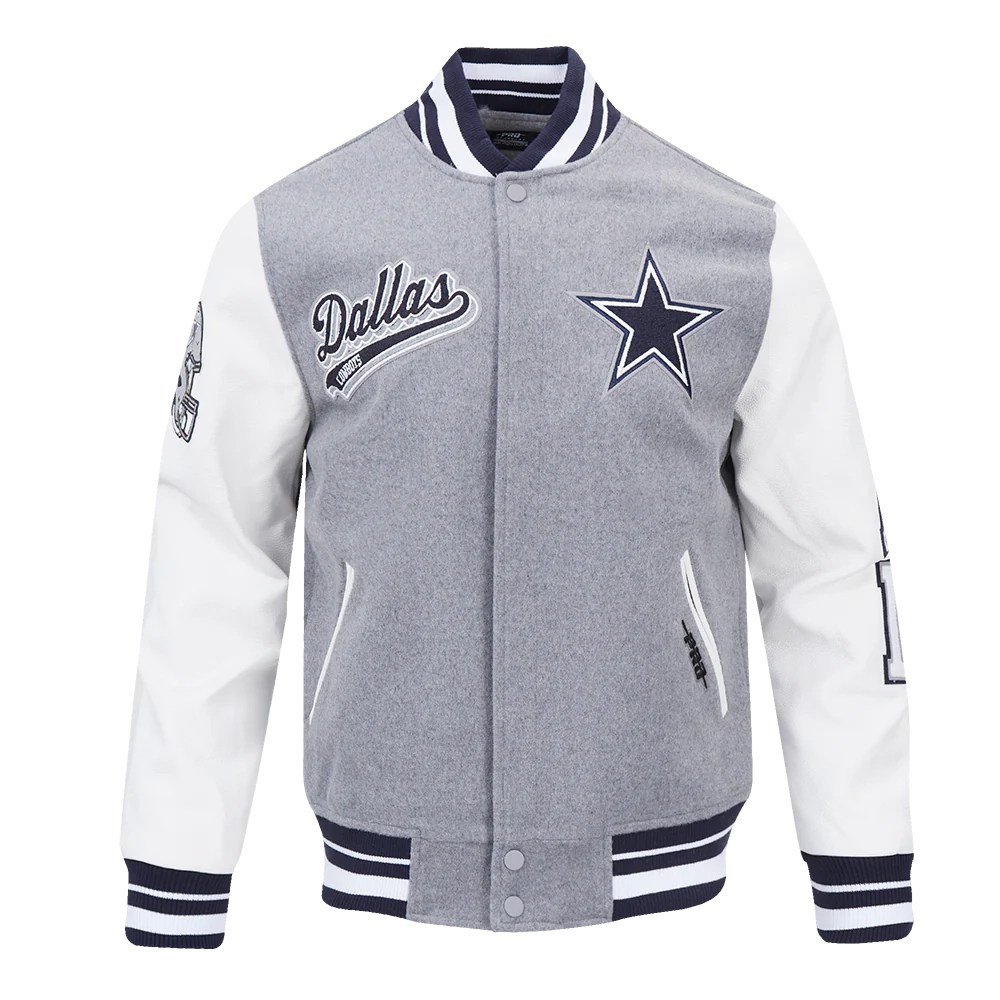 Dallas Cowboys Script Tail Rib Wool & Leather Gray/White Varsity