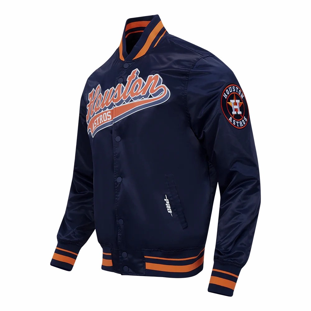 Alternative view of Houston Astros Script Tail Satin Navy Varsity Jacket