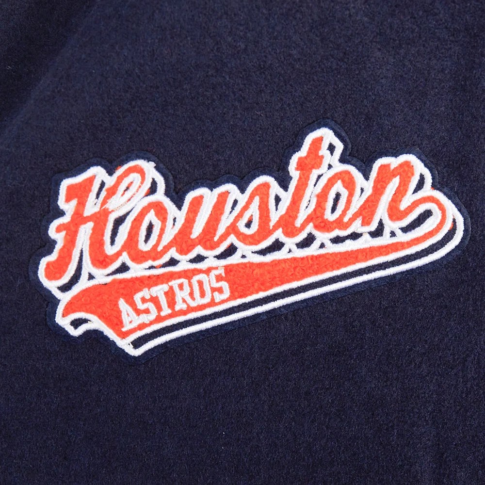 Alternative view of Houston Astros Script Tail Women’s Navy/White Wool & Leather Varsity Jacket
