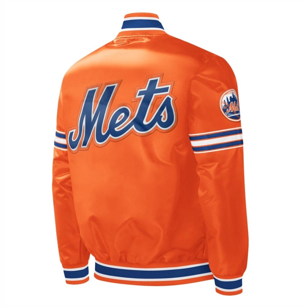 Alternative view of New York Mets Slider Full-Snap Satin Varsity Jacket - Orange