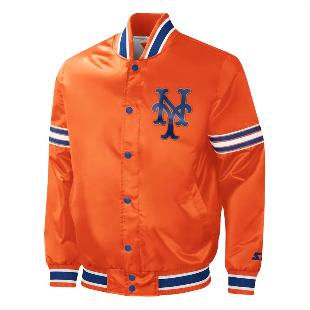 New York Mets Slider Full-Snap Satin Varsity Jacket - Orange