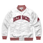 Arkansas Razorbacks Ribbed Knitted Bomber Satin Varsity Jacket - White
