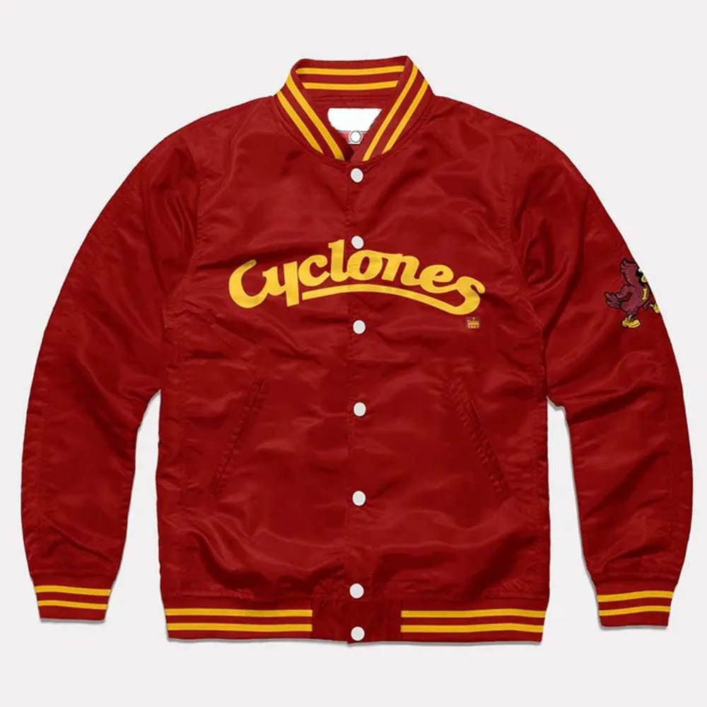 Iowa State Cyclones Script Burgundy Bomber Satin Varsity Jacket