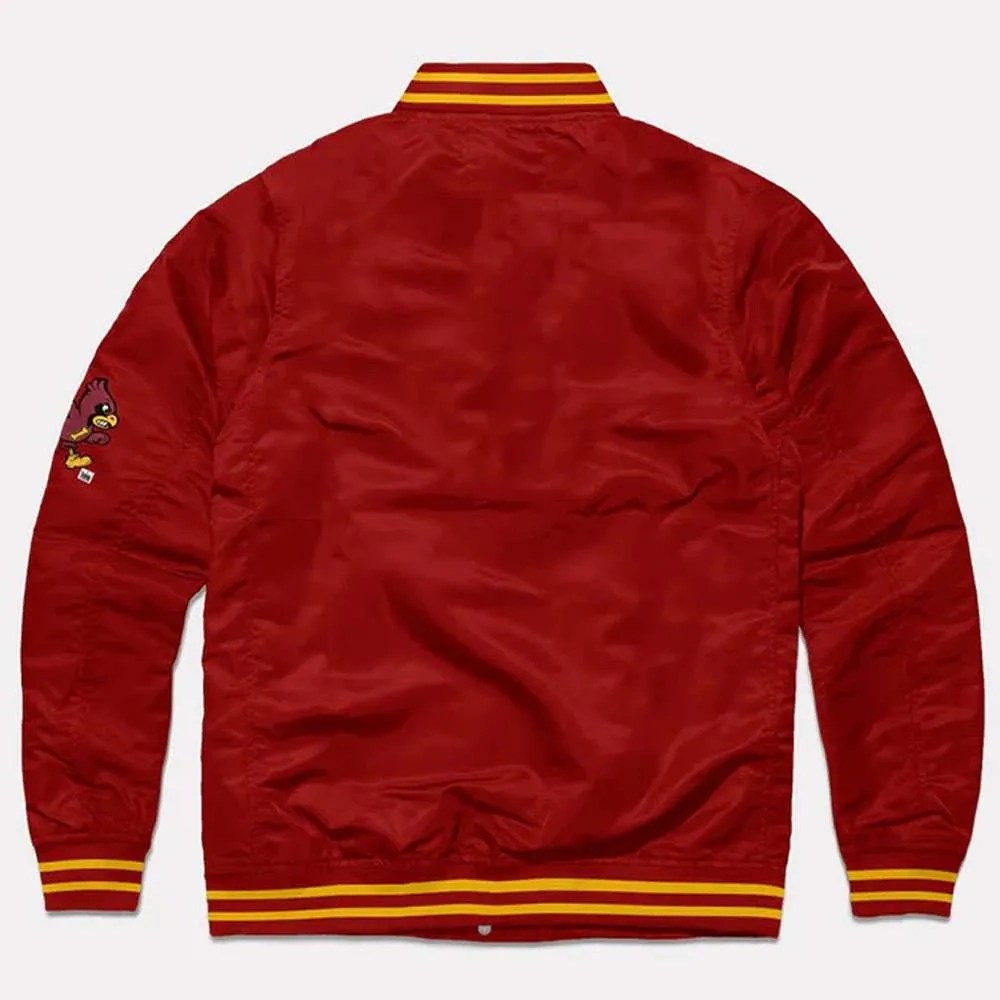 Alternative view of Iowa State Cyclones Script Burgundy Bomber Satin Varsity Jacket
