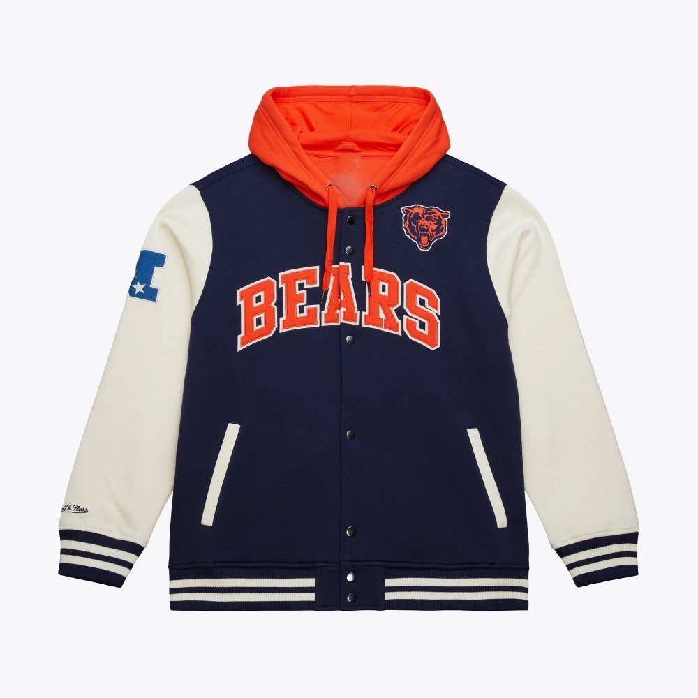 Chicago Bears Navy Sideline Hooded Varsity Jacket