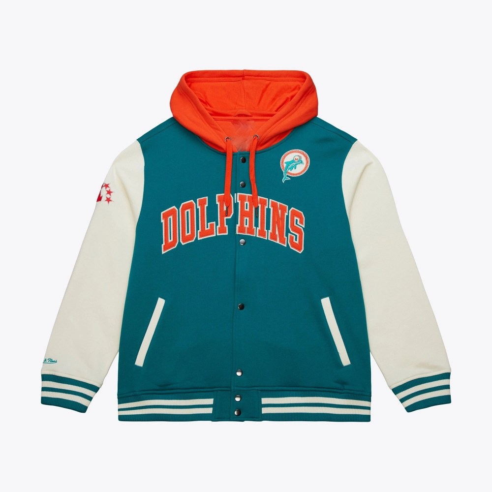 Miami Dolphins Aqua Sideline Hooded Varsity Jacket