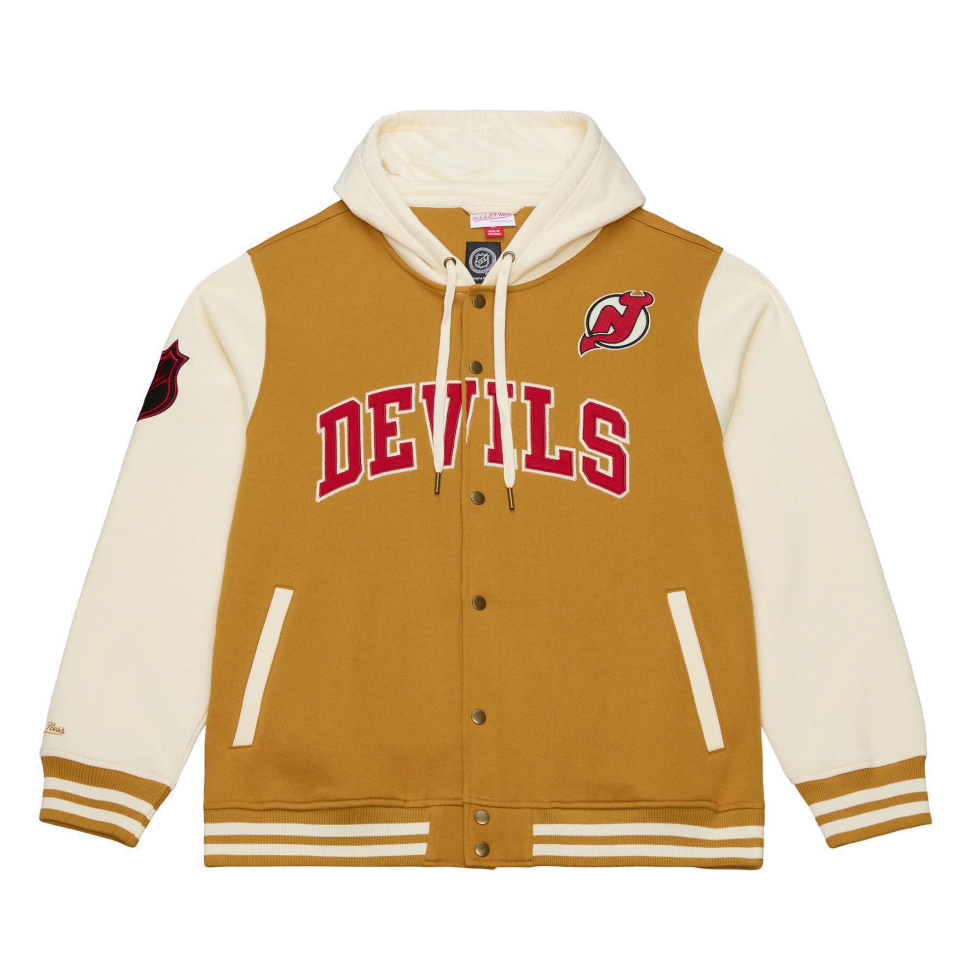 New Jersey Devils Brown/Cream Dusted Hooded Varsity Jacket