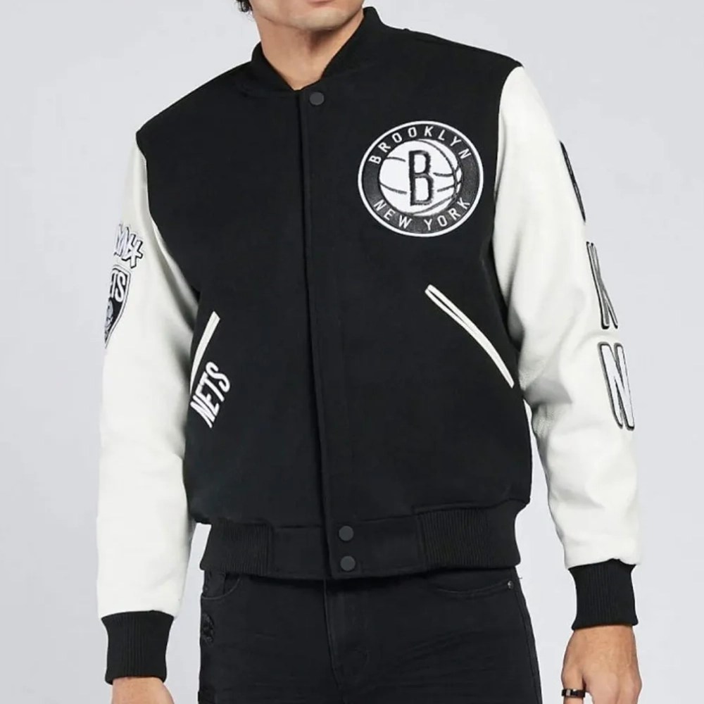 Brooklyn Nets Classic Black/White Varsity Jacket