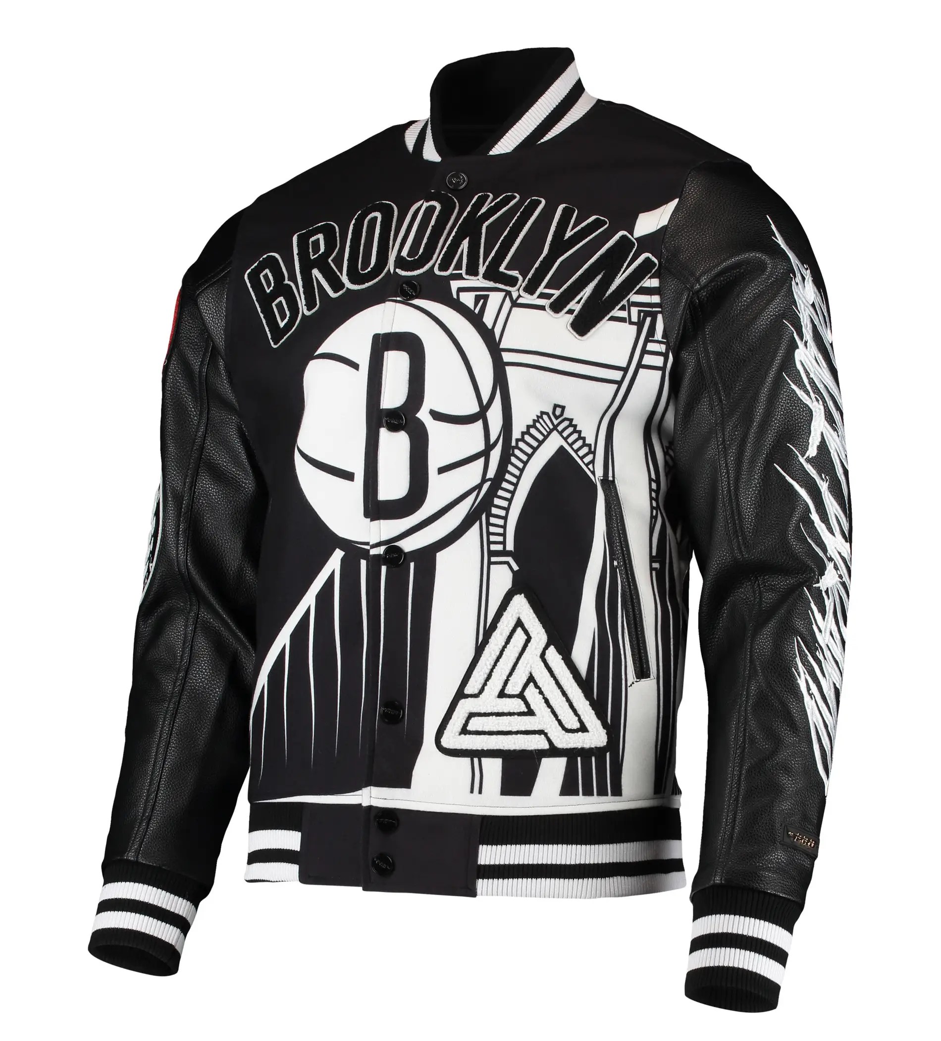 Brooklyn Nets Full-Snap Wool/Leather Varsity Jacket