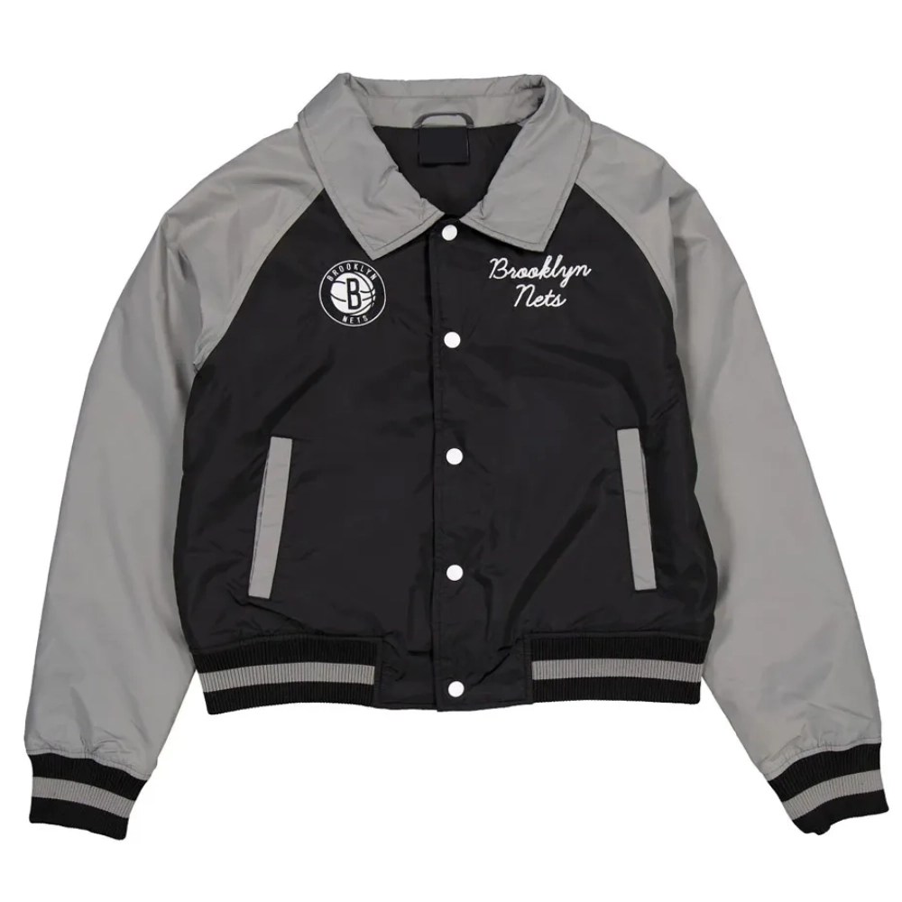 Brooklyn Nets Throwback Black/Gray Satin Jacket
