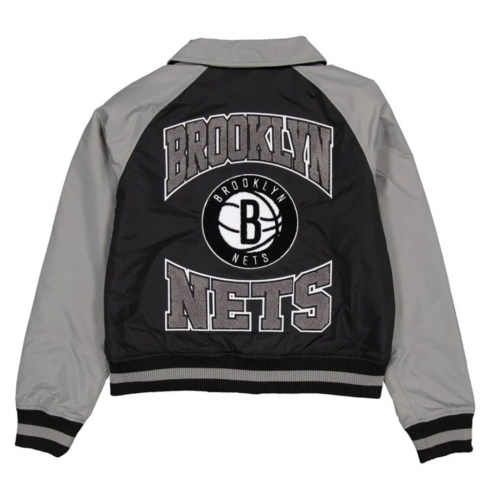 Alternative view of Brooklyn Nets Throwback Black/Gray Satin Jacket