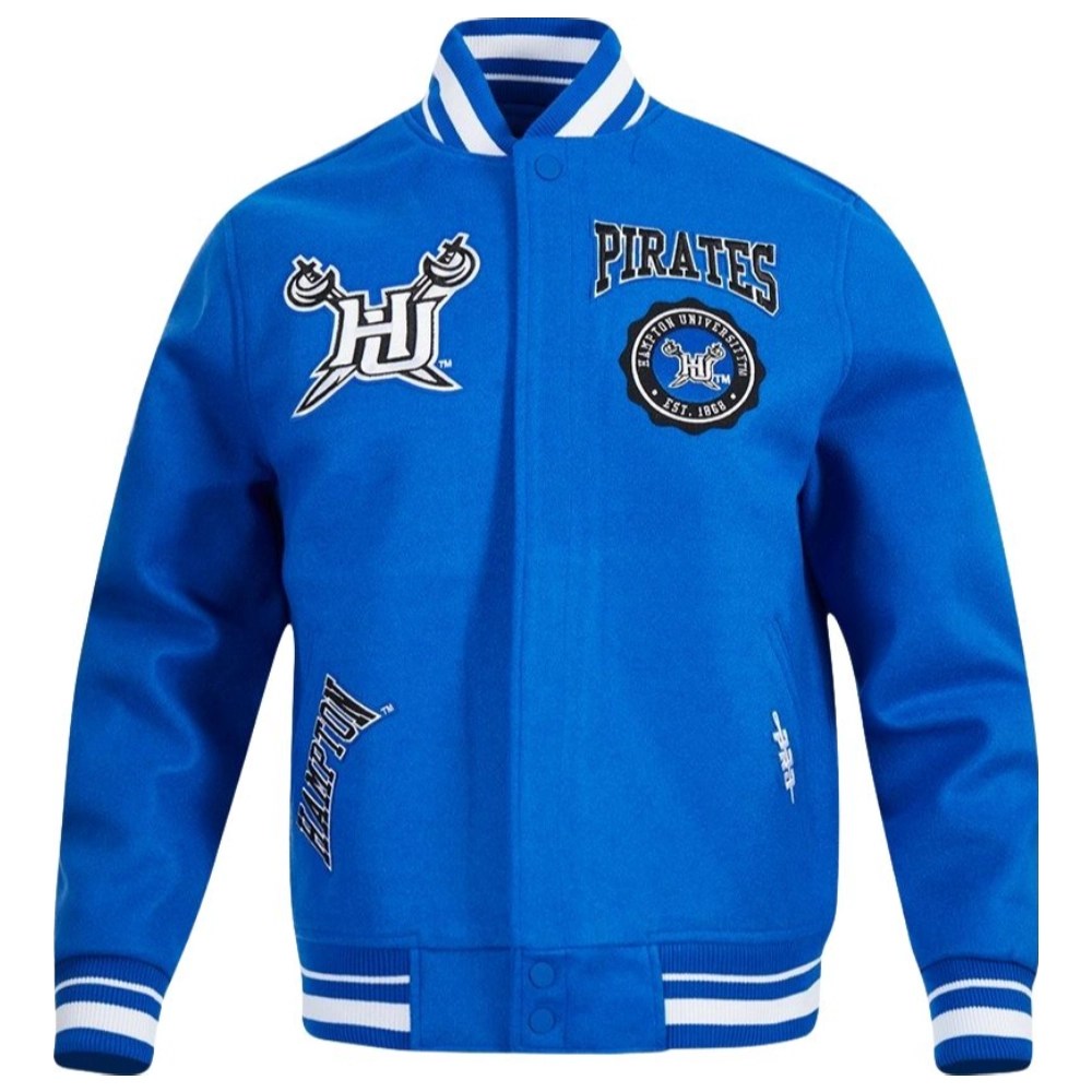 Hampton Pirates Crest Emblem Blue Wool Varsity Jacket