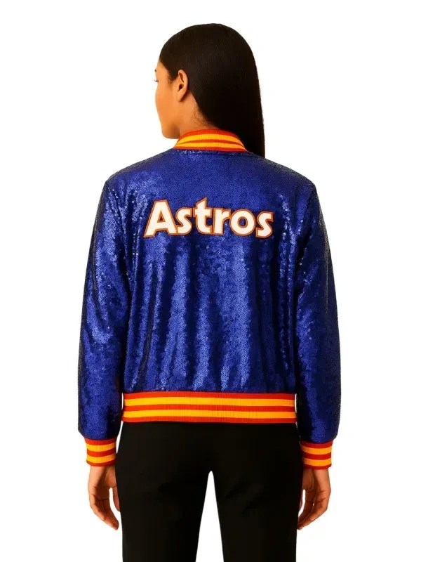 Alternative view of Houston Astros Baseball Team Sequin Blue Varsity Jacket (Sale)