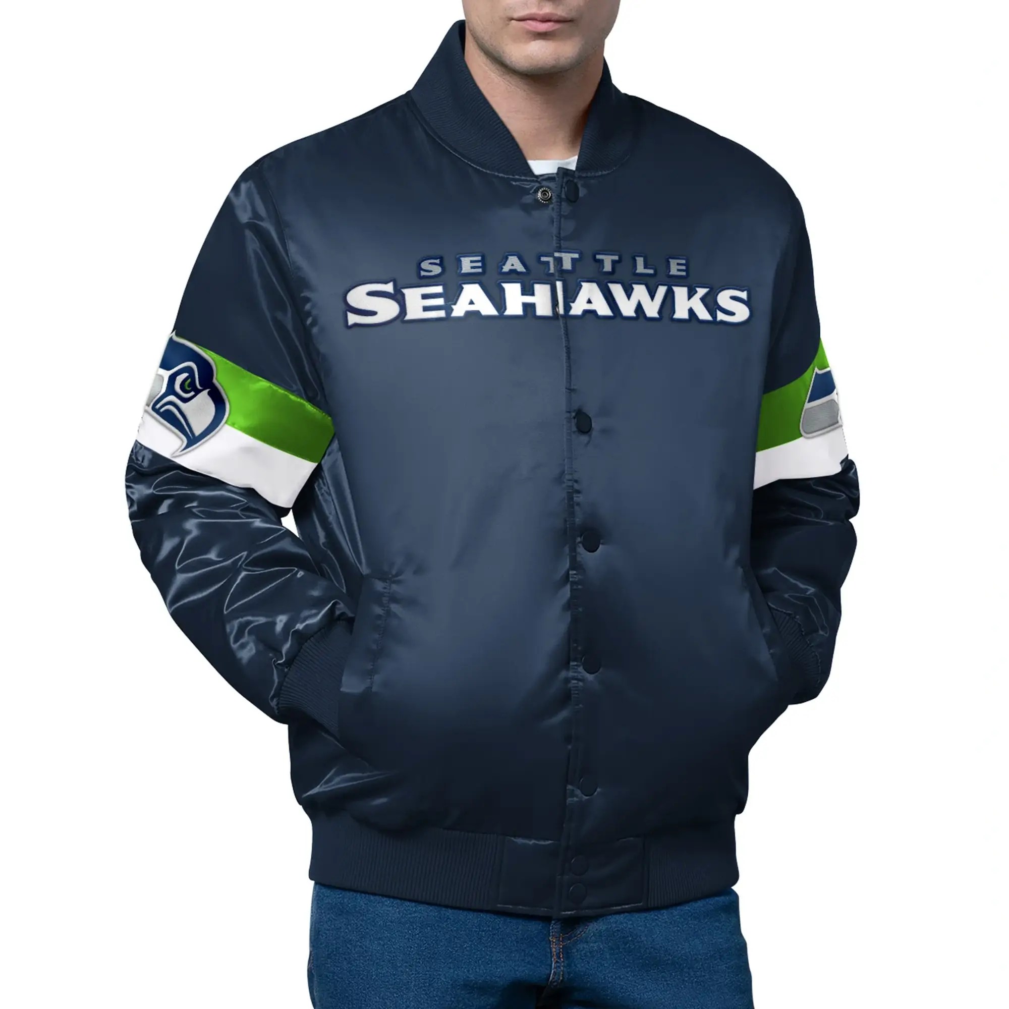 Alternative view of Seattle Seahawks Triple Option Satin Varsity Jacket