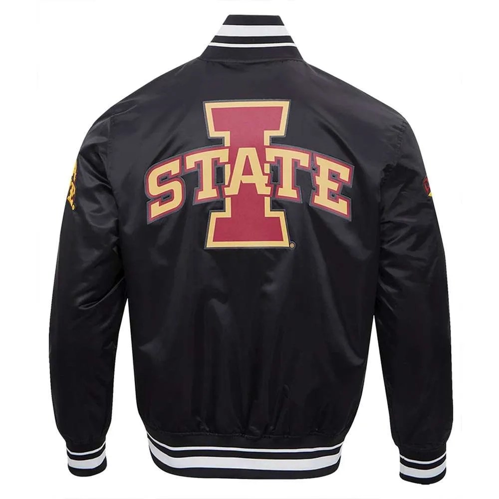 Alternative view of Iowa State Cyclones Script Tail Black Satin Varsity Jacket