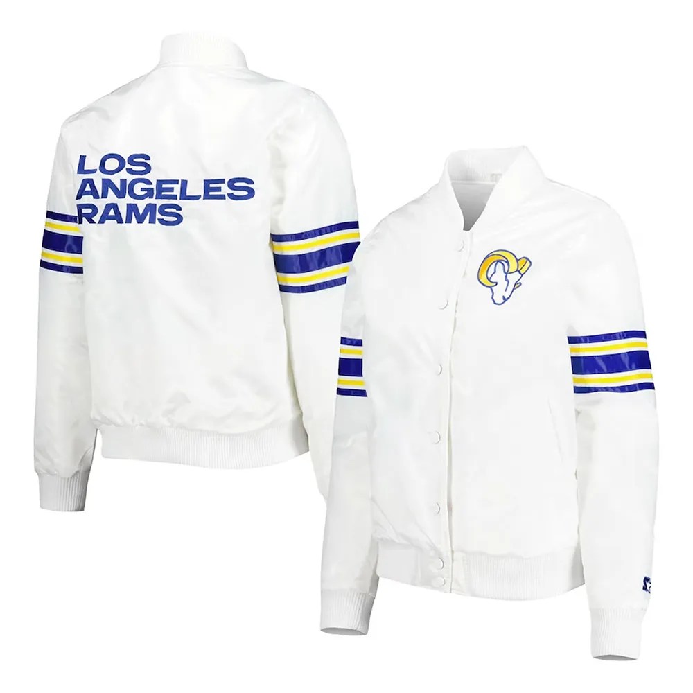 Alternative view of Los Angeles Rams Line Up White Satin Jacket